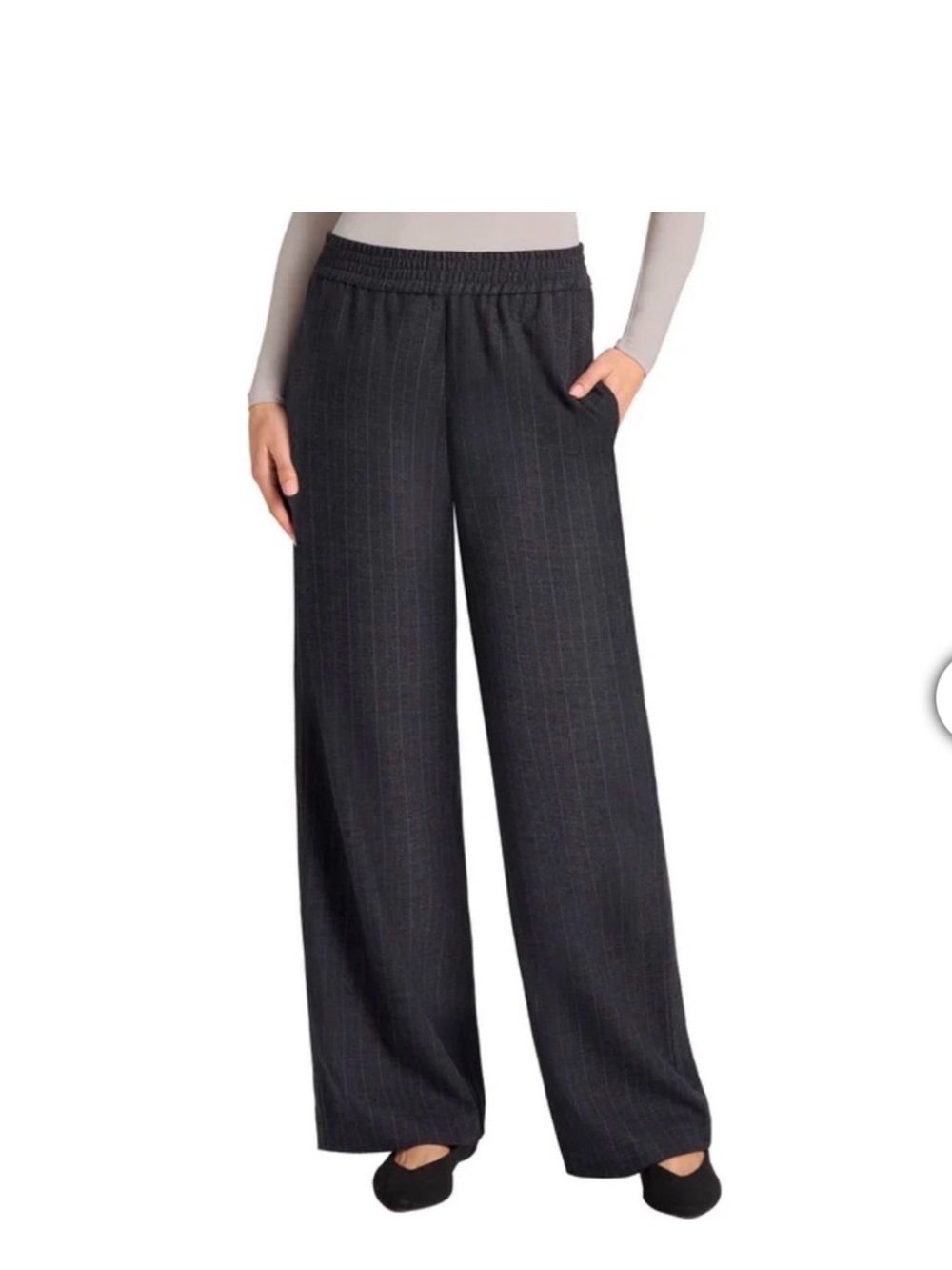 NWT Matty M Dark Gray Pinstripe Wide-Leg Pants 1931013 Large Midnight